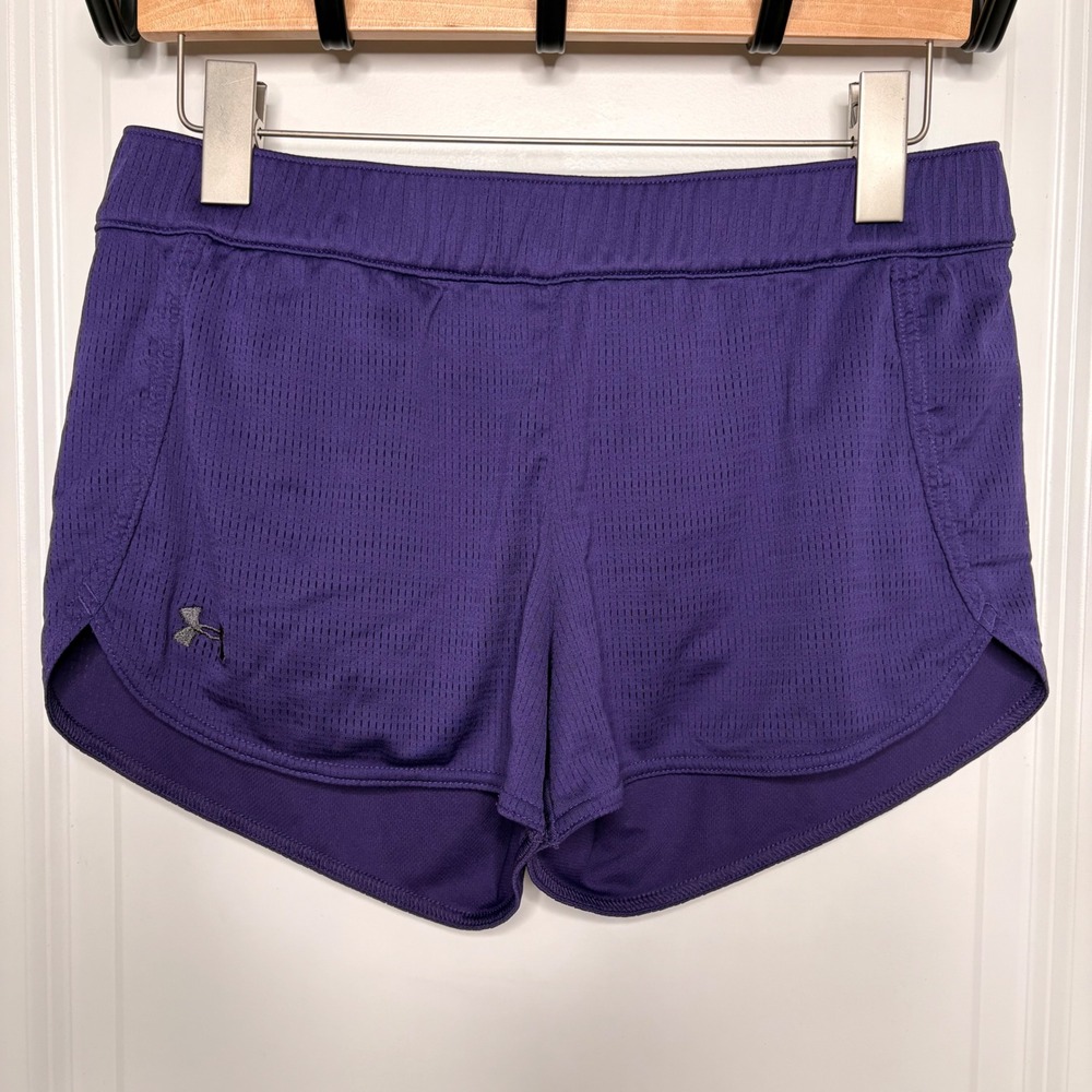 Under Armour HeatGear Running Shorts Womens Medium Purple Mesh Semi-Fitted